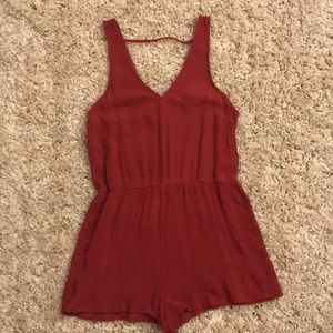 Deep Red Romper with Side Embroidered Details